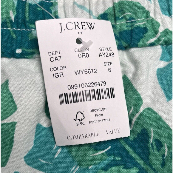 J. Crew Linen Pull On Drawstring Ankle Crop Pants Womens Size 6 Tropical $69 NEW - Picture 12 of 16